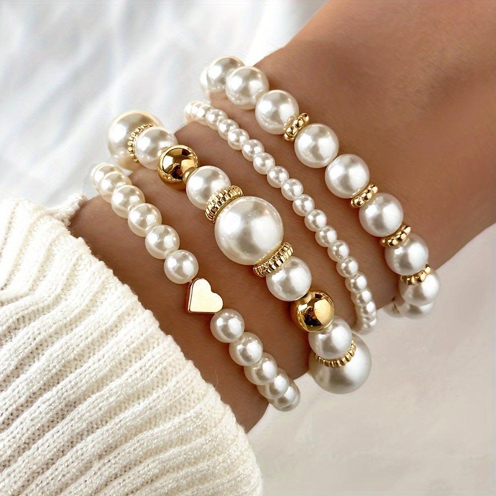 Inga - Set de 4 bracelets avec perles artificielles - Floriebelle